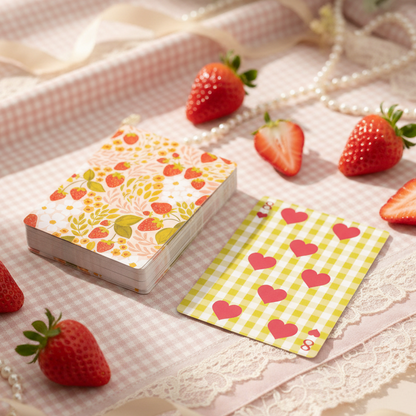 Strawberry Patch x Green Gingham Deck of Cards – Artistic 54-Card Playing Set