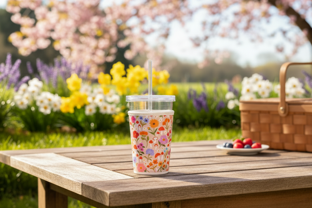 Mushroom Meadows Iced Coffee Sleeve – Neoprene Drink Koozie for To-Go Cups