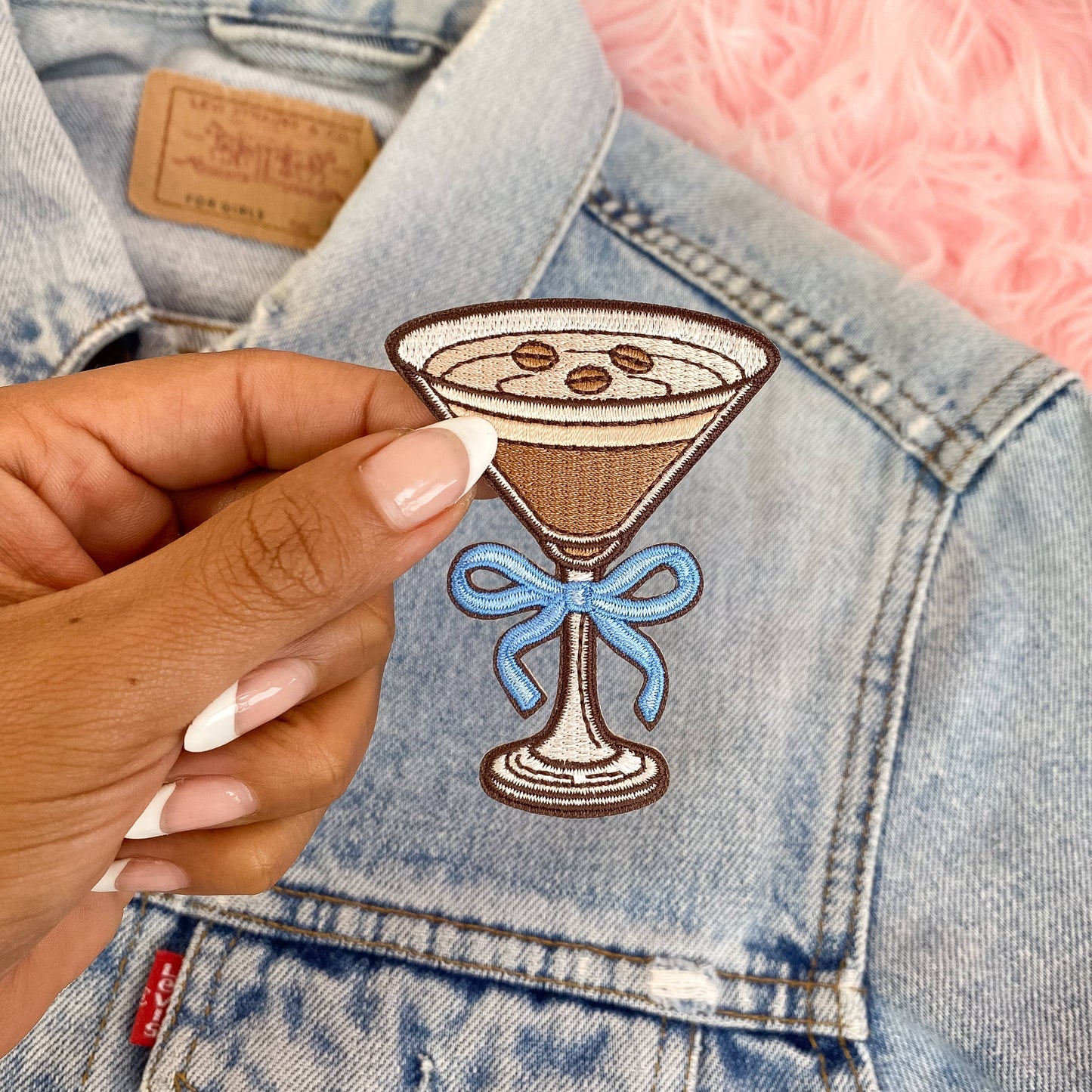 Espresso Martini Iron-On Patch – “It’s Always Tini Time” Bow Embroidered Patch