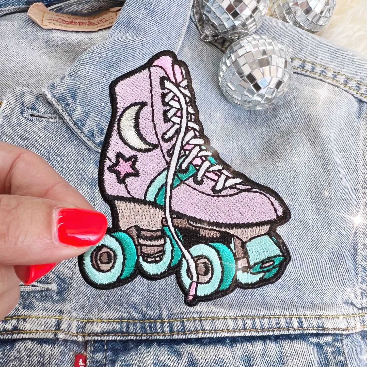 Roller Skate Iron-On Patch – Retro, Rainbow & Celestial Embroidered Skate Patch