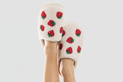 Strawberry Fuzzy Slippers for Women – Cozy, Soft, and Cute Indoor Footwear