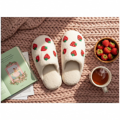 Strawberry Fuzzy Slippers for Women – Cozy, Soft, and Cute Indoor Footwear