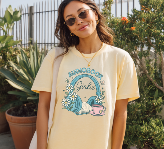 Comfort Colors Audiobook Girlie Shirt - Cute Pastel Butter Bookish Tee