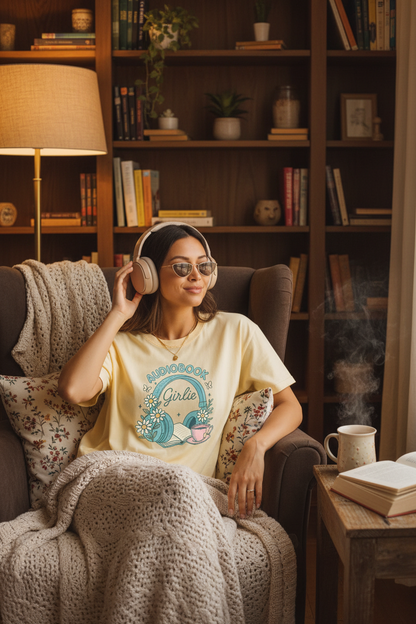 Comfort Colors Audiobook Girlie Shirt - Cute Pastel Butter Bookish Tee