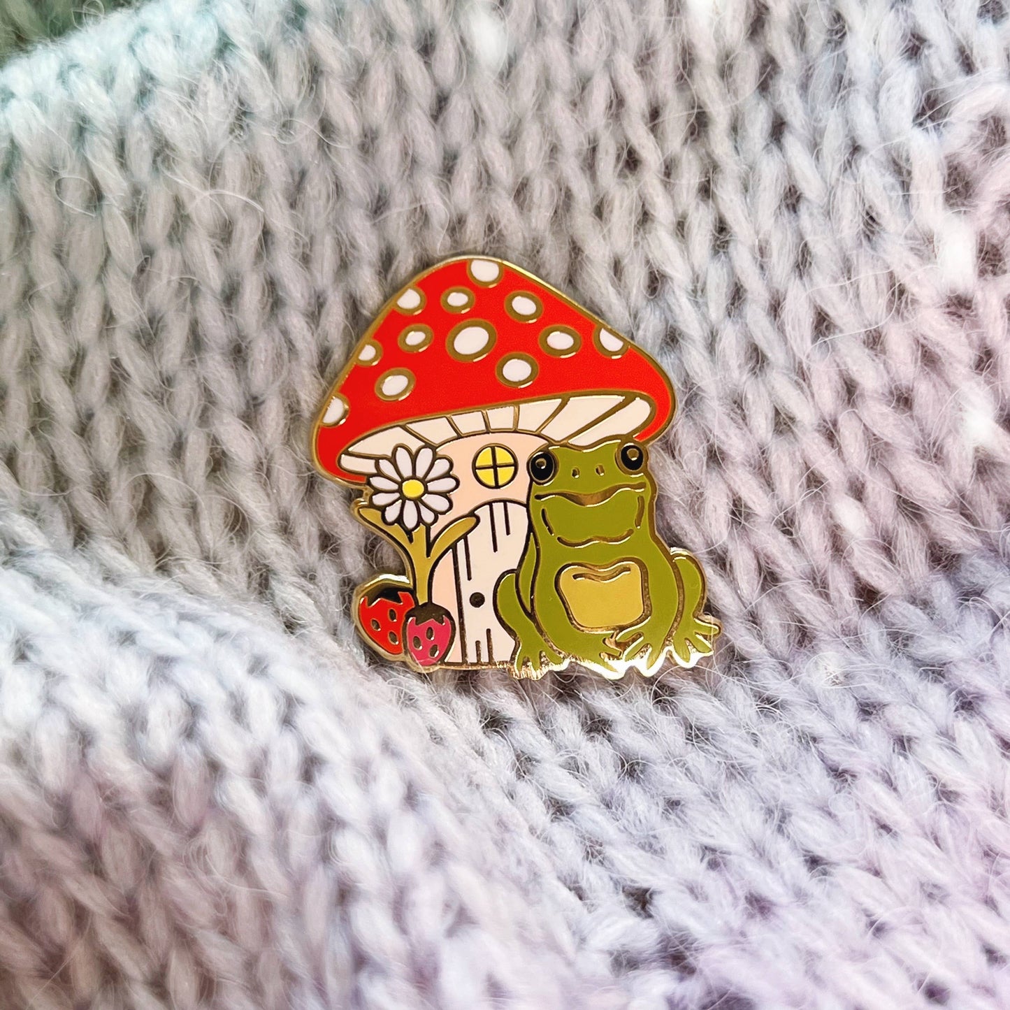 Frog & Mushroom Hard Enamel Pin – Cottagecore Frog Accessory