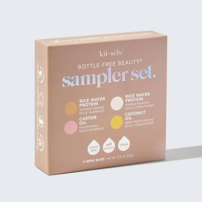 Bottle-Free Beauty 4pc Sampler Set – Rice Water & Castor Oil Shampoo & Conditioner Bars | Plastic-Free, Vegan Hair Care