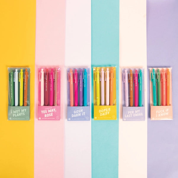 Vibrant Jotter Pen Set with Playful Sayings, Smooth Gel Ink, and Trendy Appeal