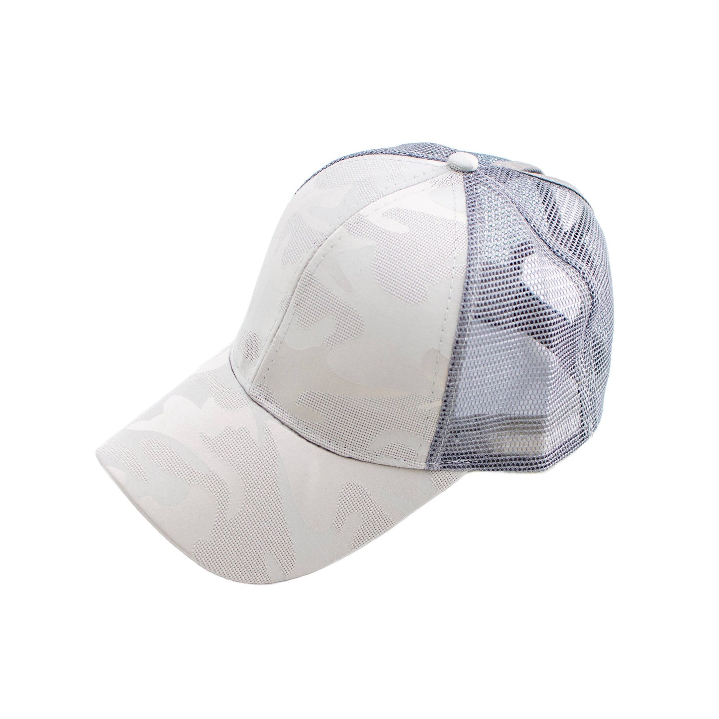 Black Camo High Ponytail Trucker Hat - Structured Messy Bun Cap
