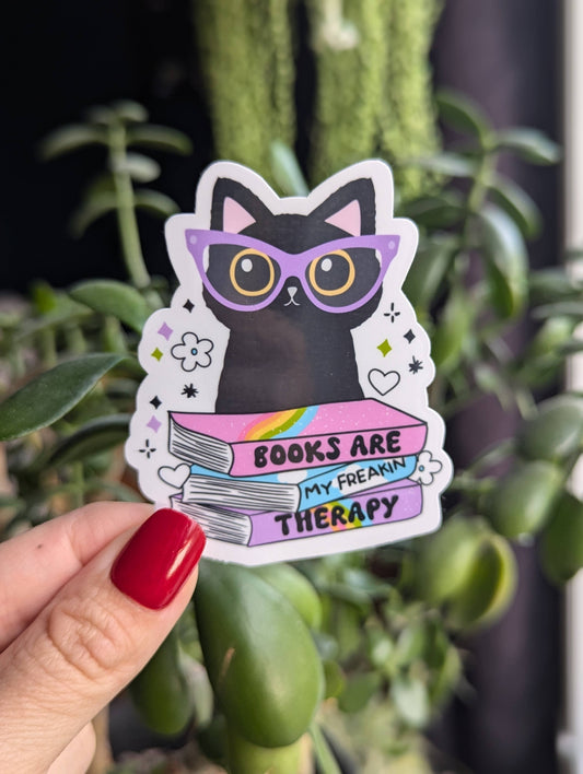 Books Are My Freaking Therapy Vinyl Sticker – Funny Book Lover Humor