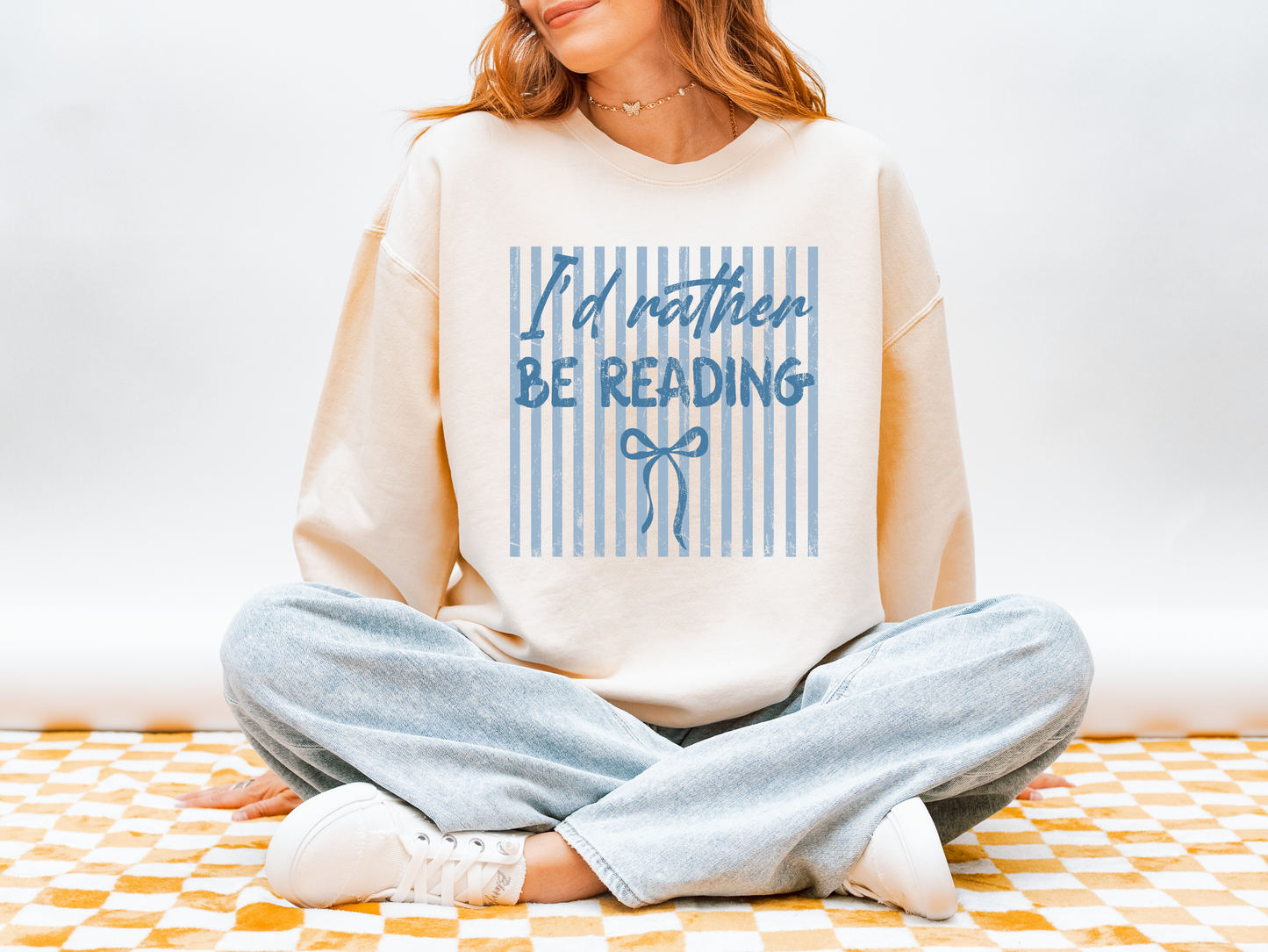Comfort Colors I'd Rather Be Reading Sweater - Coquette Blue Ribbon Bookish Crew