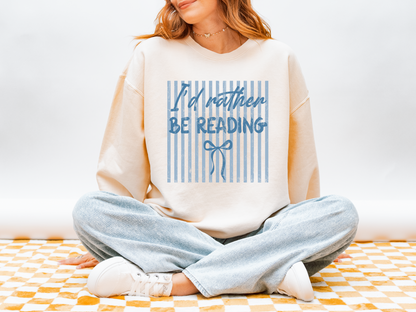 Comfort Colors I'd Rather Be Reading Sweater - Coquette Blue Ribbon Bookish Crew