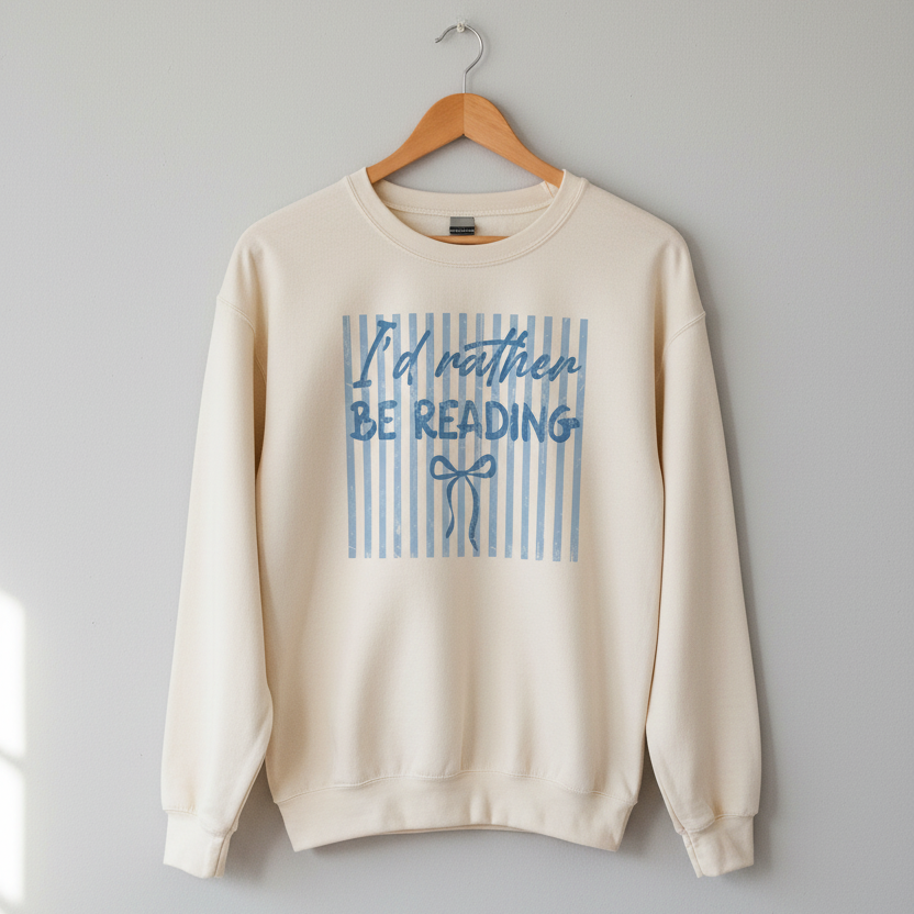 Comfort Colors I'd Rather Be Reading Sweater - Coquette Blue Ribbon Bookish Crew