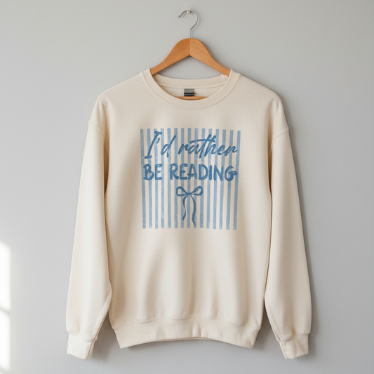 Comfort Colors I'd Rather Be Reading Sweater - Coquette Blue Ribbon Bookish Crew