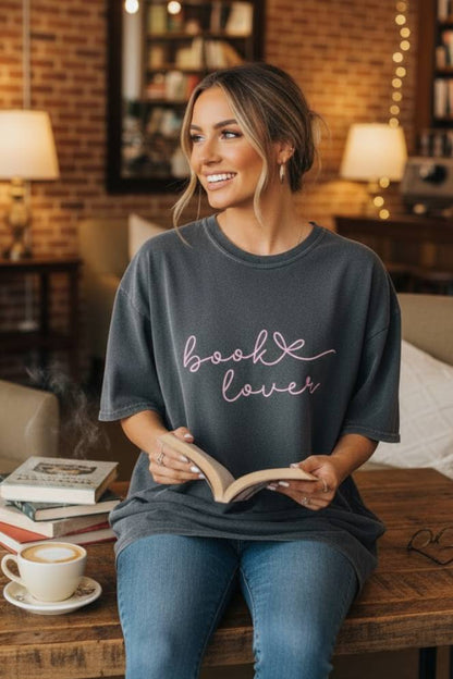 Comfort Colors Book Lover Shirt - Minimalist Pink Script Bookish Tee