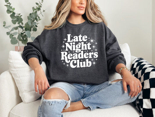 Late Night Readers Club Crewneck Sweatshirt - Bella & Canvas Deep Heather Pullover