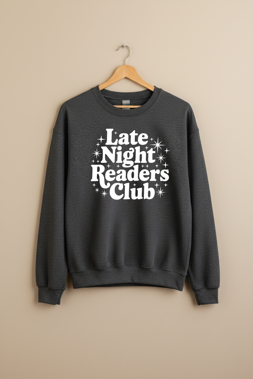 Late Night Readers Club Crewneck Sweatshirt - Bella & Canvas Deep Heather Pullover