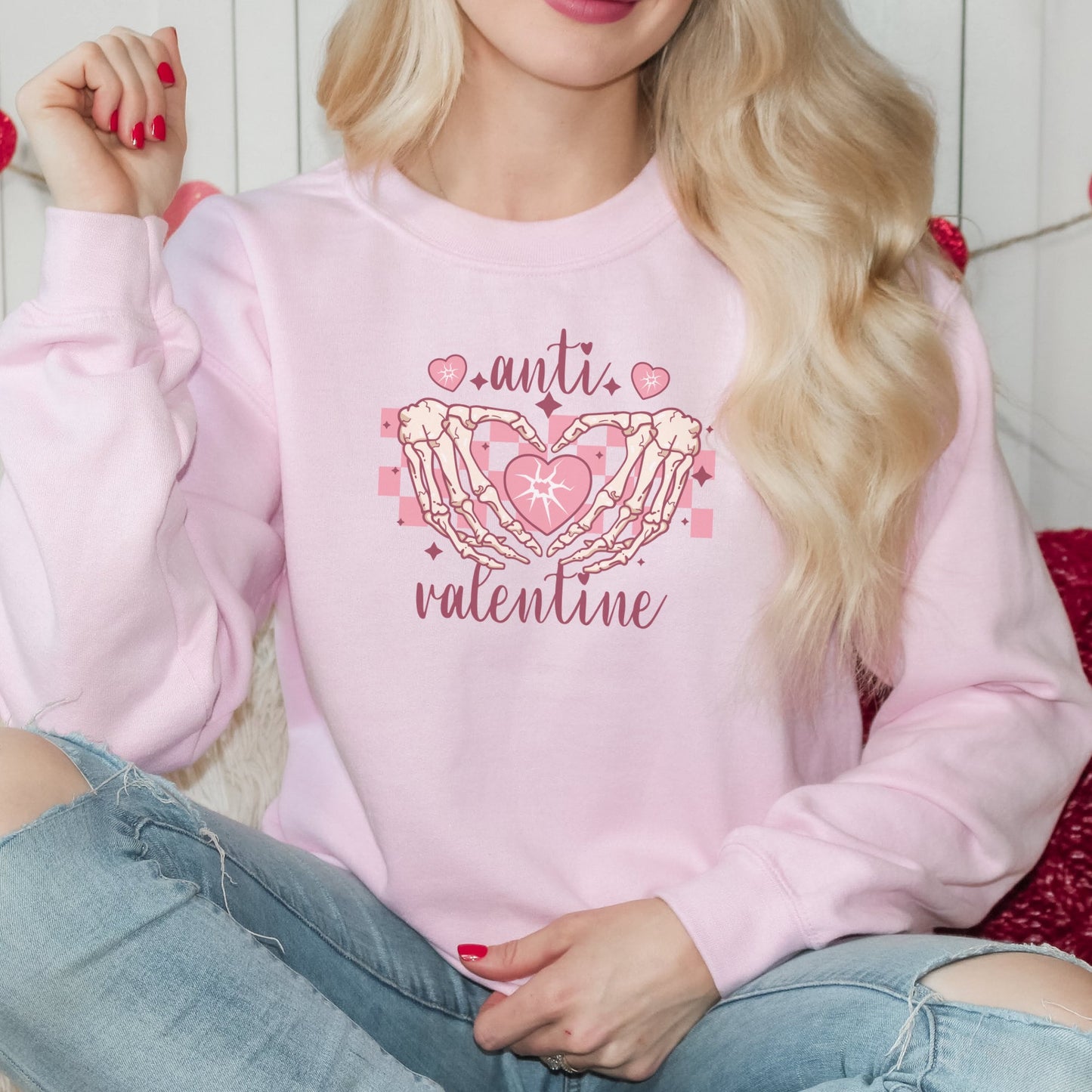 Anti Valentine Skeleton Heart Break Crewneck Long Sleeved T-Shirt
