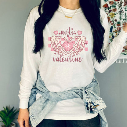 Anti Valentine Skeleton Heart Break Crewneck Long Sleeved T-Shirt
