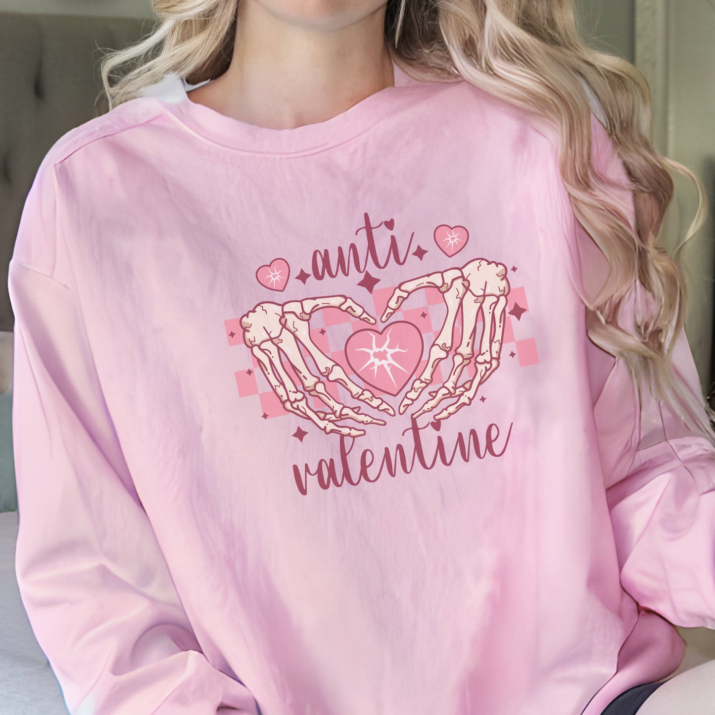 Anti Valentine Skeleton Heart Break Crewneck Long Sleeved T-Shirt