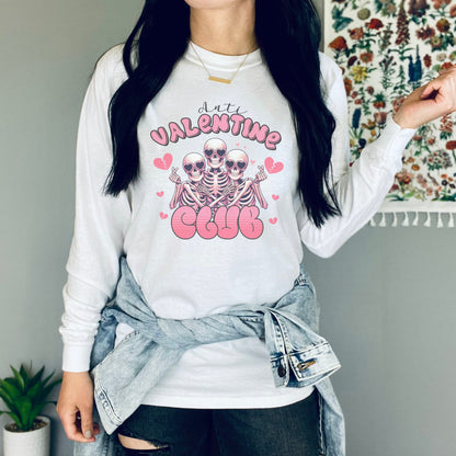 Anti Valentines Club Skeleton Heart Break Crewneck Long Sleeve T-Shirt,