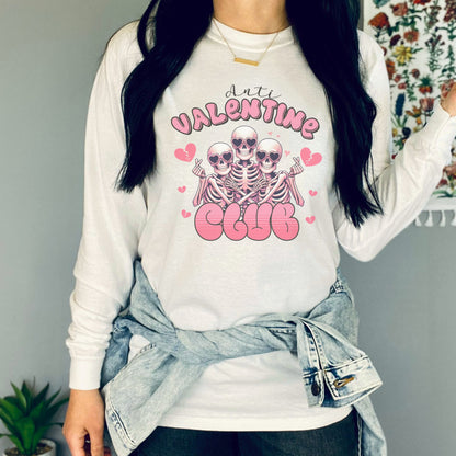 Anti Valentines Club Skeleton Heart Break Crewneck Long Sleeve T-Shirt,